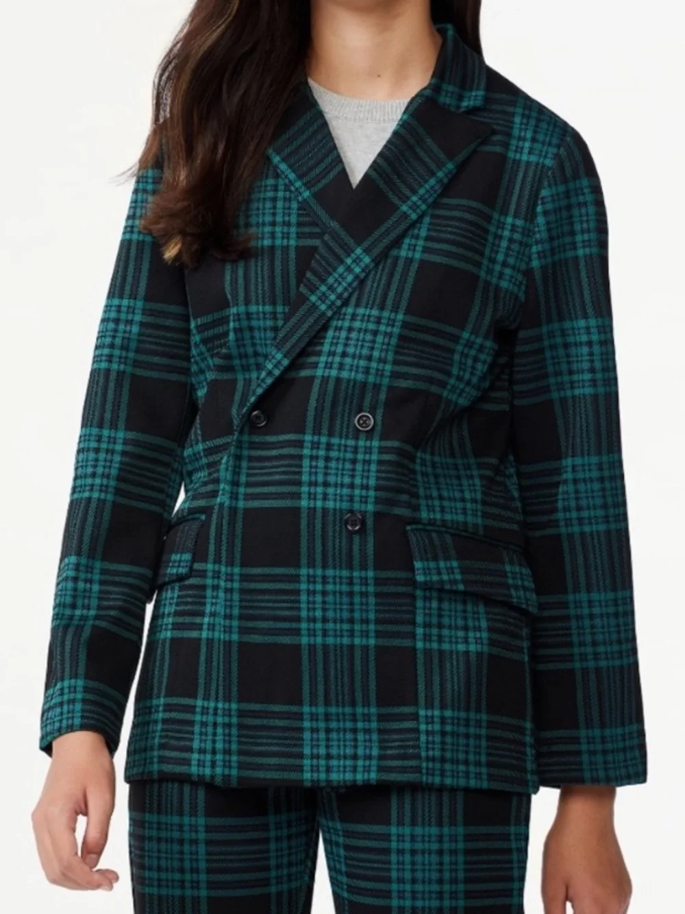 Free Assembly Plaid Double Breasted Schoolgirl Blazer